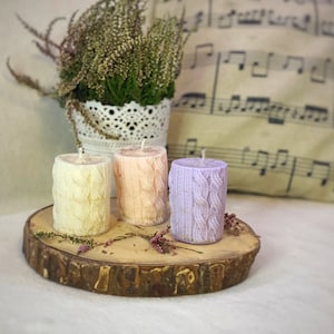 100% Natural Soy candles,Knitted Soy Candle, Handmade Pillar candles, Eco-Friendly
