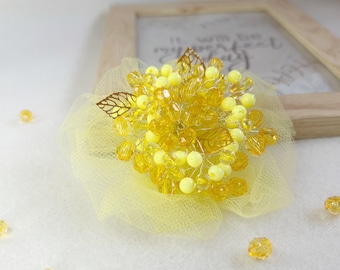 Handmade Brooch| Yellow Flower Brooch| Pins| Beads brooch|