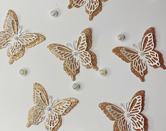 25 pcs. Bronze White Butterflies/ Paper Butterflies/ Butterflies DIE CUT/