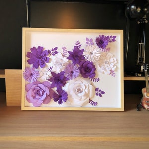 3D Purple Flowers Painting, Wall ART, 3D Paper Art, Wedding decoration, Handmade décor, Home decoration, Flowers’ art.