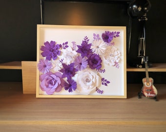 3D Purple Paper Flower Art, Handmade Floral Wall Decor