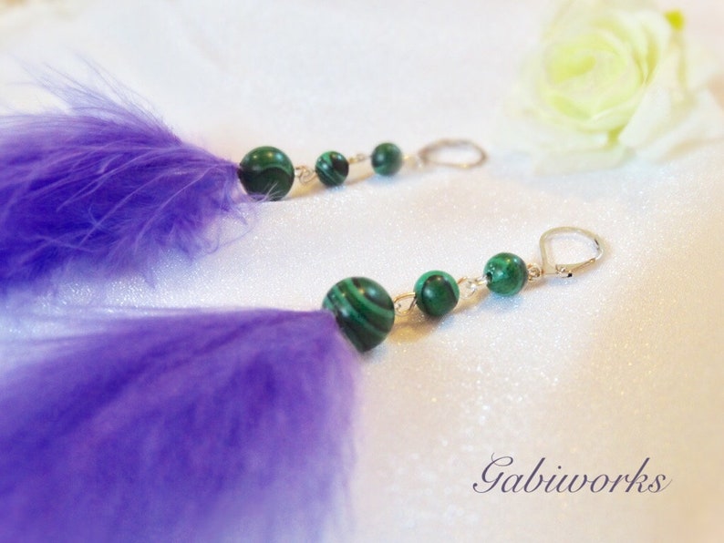 Purple Fashion Earrings Hooks Earrings Feather Earrings Handmade Feather Earrings Stones Earrings PURPLE Feather Earrings