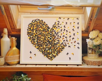 Gold and Black Butterfly Heart Painting| 3D Paper Art| 3D Butterfly Wall Art| Framed Heart|