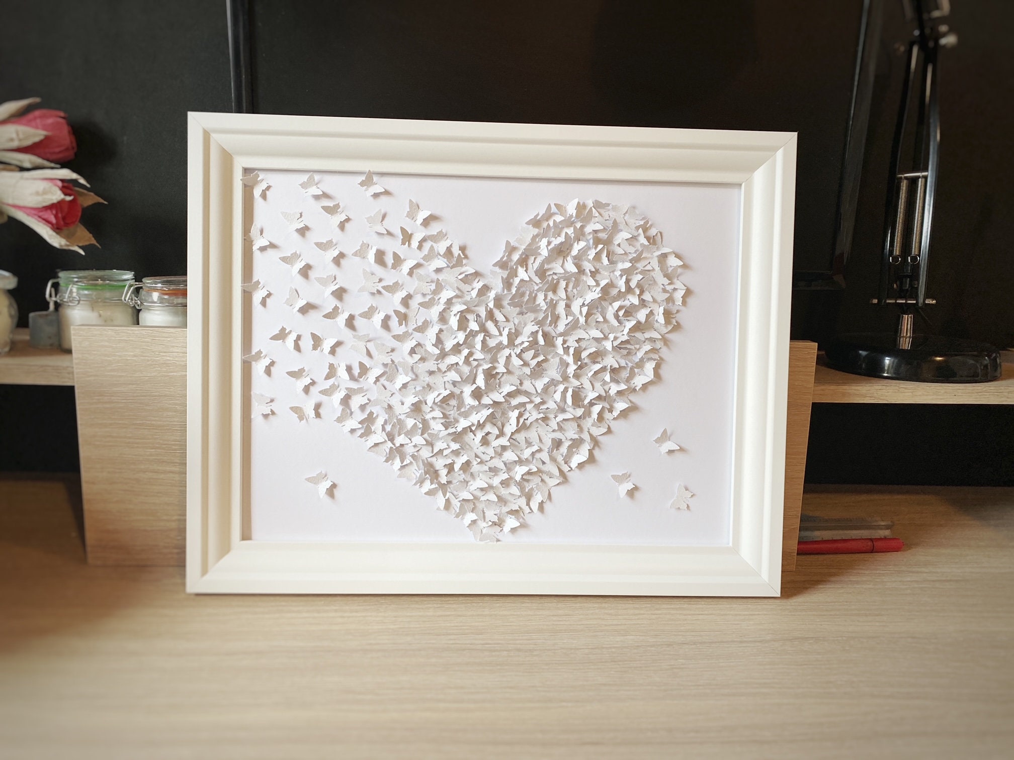 3D WHITE Butterflies Artwork| Romantic Heart Wall Art| Paper Love Heart ...