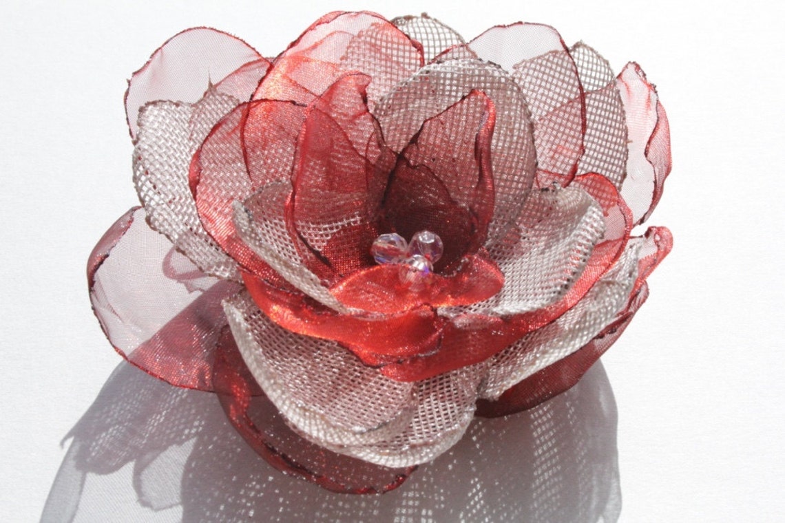 RED FABRIC FLOWER Handmade Fabric Flower Brooch Red Flower Etsy