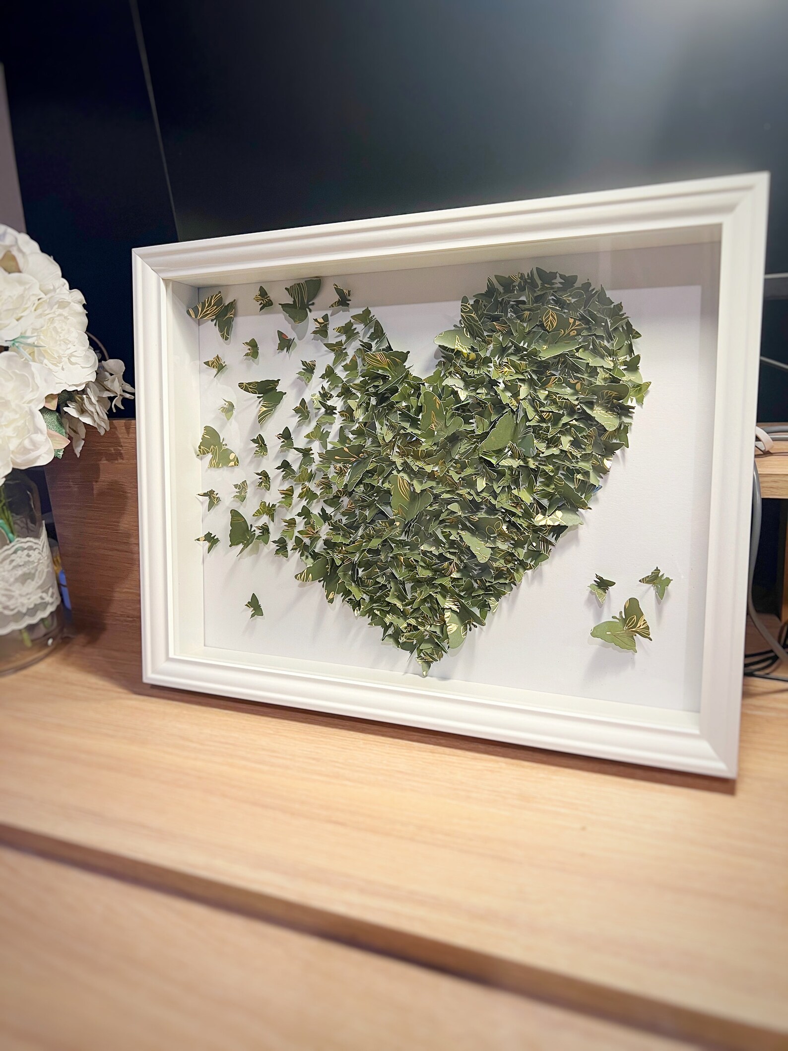 3D Butterfly Heart Wall Art, Green & Gold Handmade Decor - Etsy