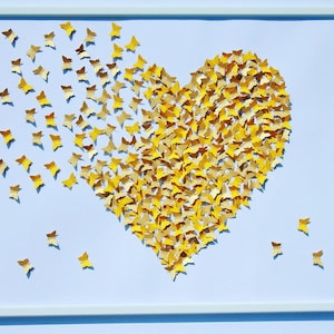 Dipinto di farfalle bianche e gialle, arte murale, arte di carta 3D, arte di farfalle fatte a mano, farfalla bianca e gialla