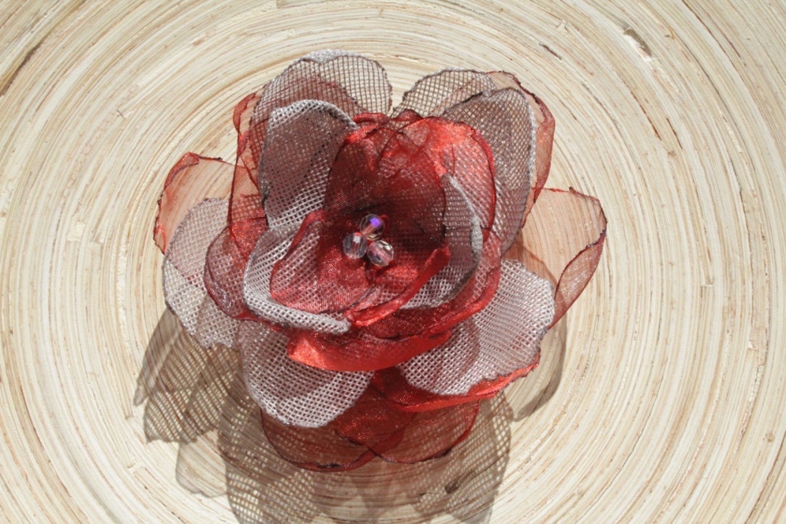 RED FABRIC FLOWER Handmade Fabric Flower Brooch Red Flower Etsy