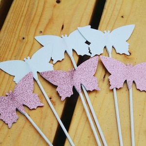 Table Centerpieces/Glitter Pink, White Birthday Centerpieces/ Glitter Butterflies Centerpieces/ Birthday decoration/Party Décor/