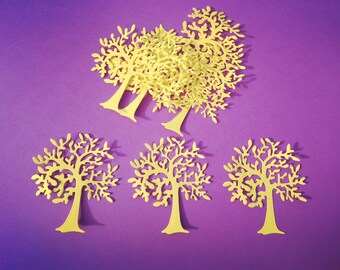 30 pcs. Yellow TREE Die Cut, Paper Tree, Paper confetti, Tree for scrapbooking, Party décor, Backdrops, Event decoration.