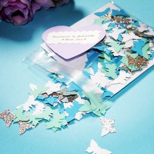 Perforatore di carta con 200 farfalle, carta fustellata blu/bianco/turchese/grigio glitterato, farfalle per scrapbooking, coriandoli baby shower