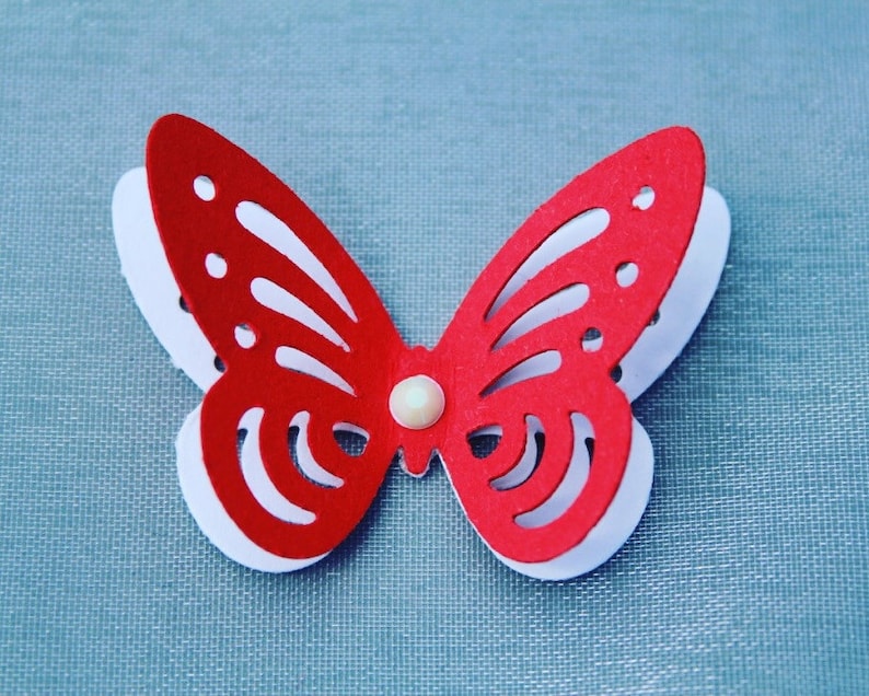 3D RED and White Butterflies Paper Butterflies Butterflies DIE CUT Paper confetti Butterflies for scrapbookingWedding d\u00e9cor