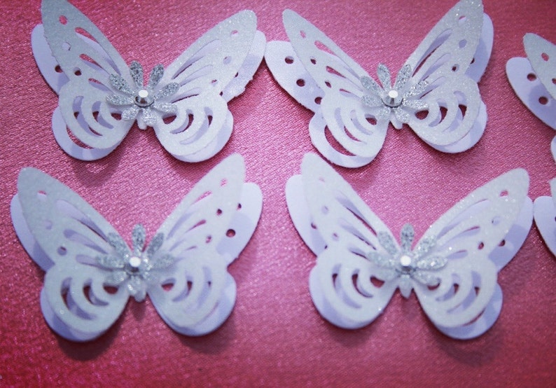 Glitter White Butterflies/ 3D Paper Butterflies/ Butterflies DIE CUT/ Paper confetti/ Butterflies for scrapbooking/ Party décor/Wedding/ image 5