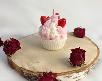 1 stuk. Roze/witte Cupcake Sojakaars, Geurende woestijnkaars, Cupcake voor Feest