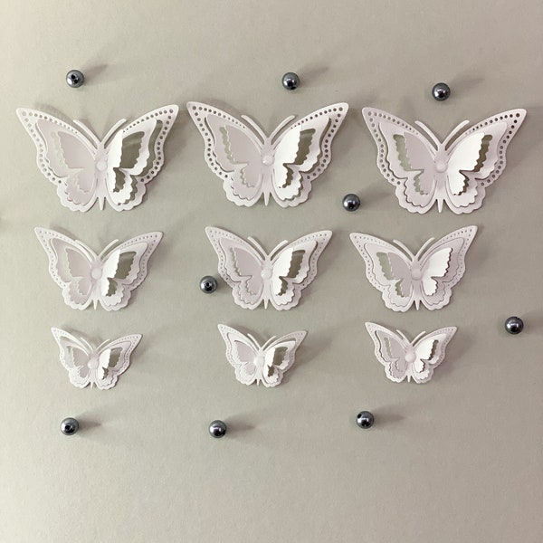 3 taille papillons blancs/ papillons en papier 3D/ papillons DIE CUT/ papillons pour le scrapbooking/