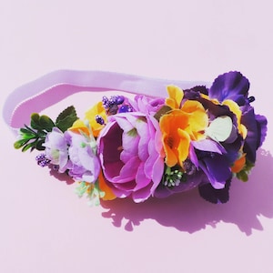 Flower Hair Headband/ Handmade Headband/Flower Headband/ Purple-Orange Flower Headband/Gift/ Event Hair bow Headband/ Costume Jeweller/