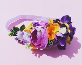 Flower Hair Headband/ Handmade Headband/Flower Headband/ Purple-Orange Flower Headband/Gift/ Event Hair bow Headband/ Costume Jeweller/