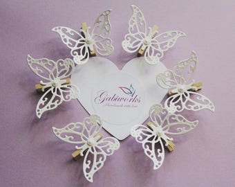 Craft Pegs/Small Pegs 20 pcs./ Matt White Butterflies PEGS/Wooden Pegs/  Wedding Pegs/Rustic Party Pegs/ Butterflies mini Pegs/