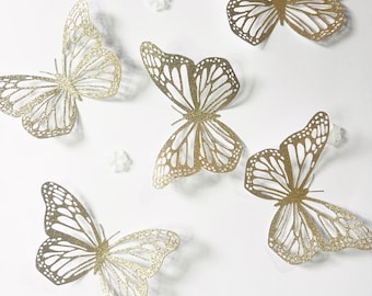 10 pcs. Large Glitter bronze Butterflies/ Paper Butterflies/ Butterflies DIE CUT/ Paper decor/ Butterflies for scrapbooking/3D Butterflies/