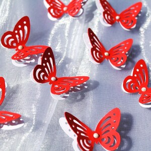 Papillons 3D rouges et blancs/ Papillons en papier/ Papillons DIE CUT/ Confettis en papier/ Papillons pour scrapbooking/Décoration de mariage/