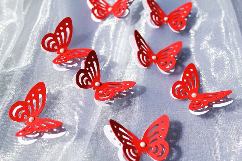 3D RED and White Butterflies Paper Butterflies Butterflies DIE CUT Paper confetti Butterflies for scrapbookingWedding d\u00e9cor