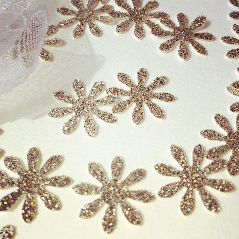50 psc. Glitter Flowers Glitter Flowers Paper Die Cut Etsy