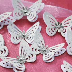 Glitter Farfalle bianche / Farfalle di carta 3D / Farfalle DIE CUT / Coriandoli di carta / Farfalle per scrapbooking / Decorazioni per feste / Matrimonio /