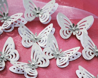Glitter White Butterflies/ 3D Paper Butterflies/ Butterflies DIE CUT/ Paper confetti/ Butterflies for scrapbooking/ Party décor/Wedding/