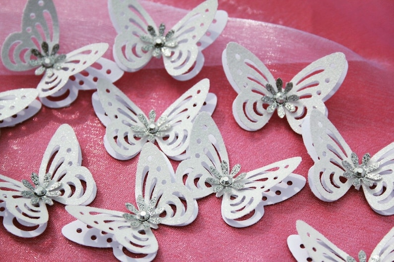 Glitter White Butterflies/ 3D Paper Butterflies/ Butterflies DIE CUT/ Paper confetti/ Butterflies for scrapbooking/ Party décor/Wedding/ image 1