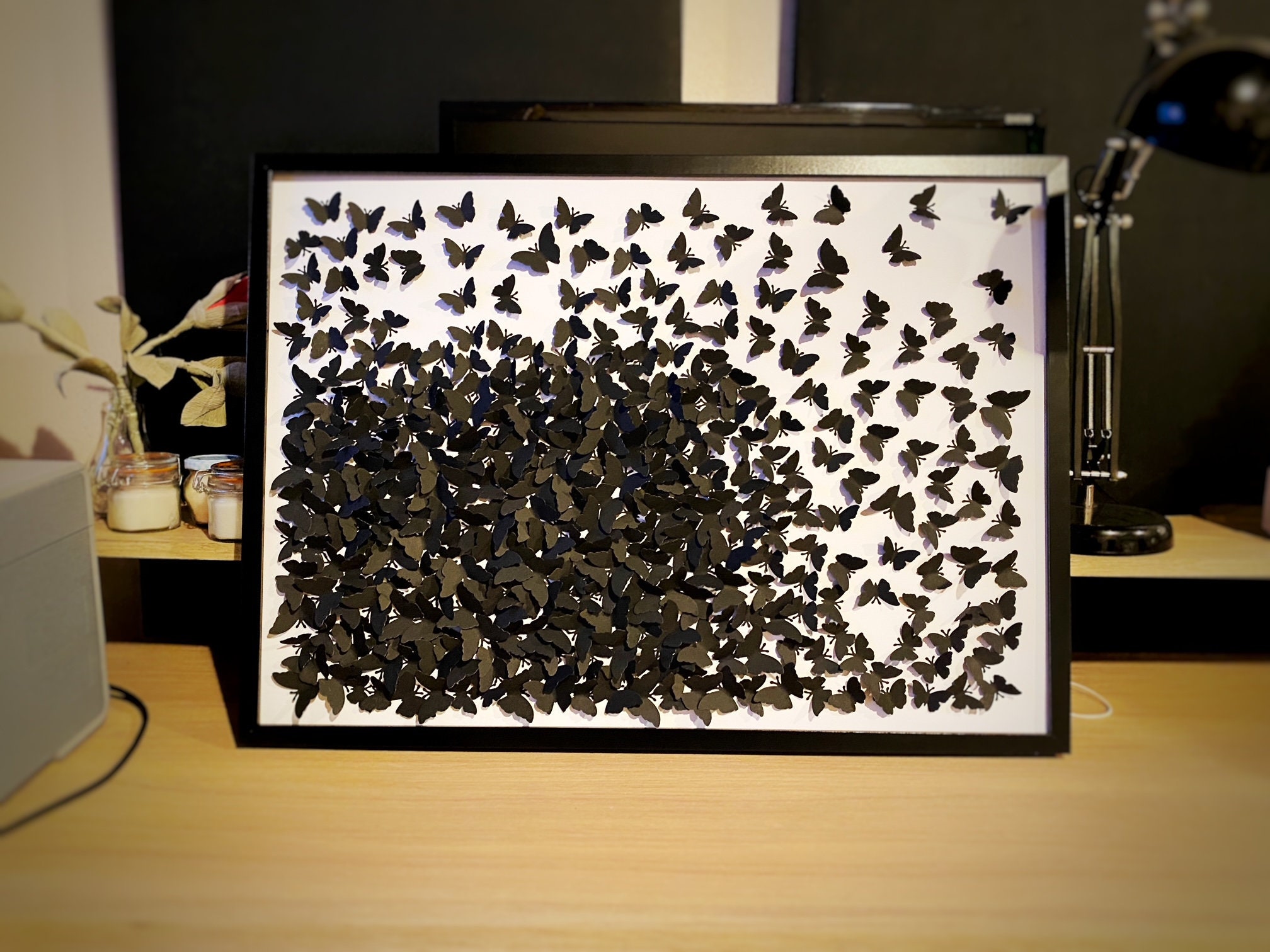 Black MIX butterflies painting, Wall ART, 3D Paper Art, Handmade décor, Home decor, Butterflies’ art, Black butterflies art.