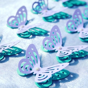 Borboletas roxas claras e turquesa/Borboletas de papel/Borboletas CORTADAS/Confetes de papel/Borboletas para scrapbooking/Decoração de casamento/