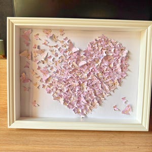 Soft Pink butterflies heart art/ Wall ART/ 3D paper art/ Handmade décor/ Butterflies heart/ Gold, Light pink butterflies Heart/