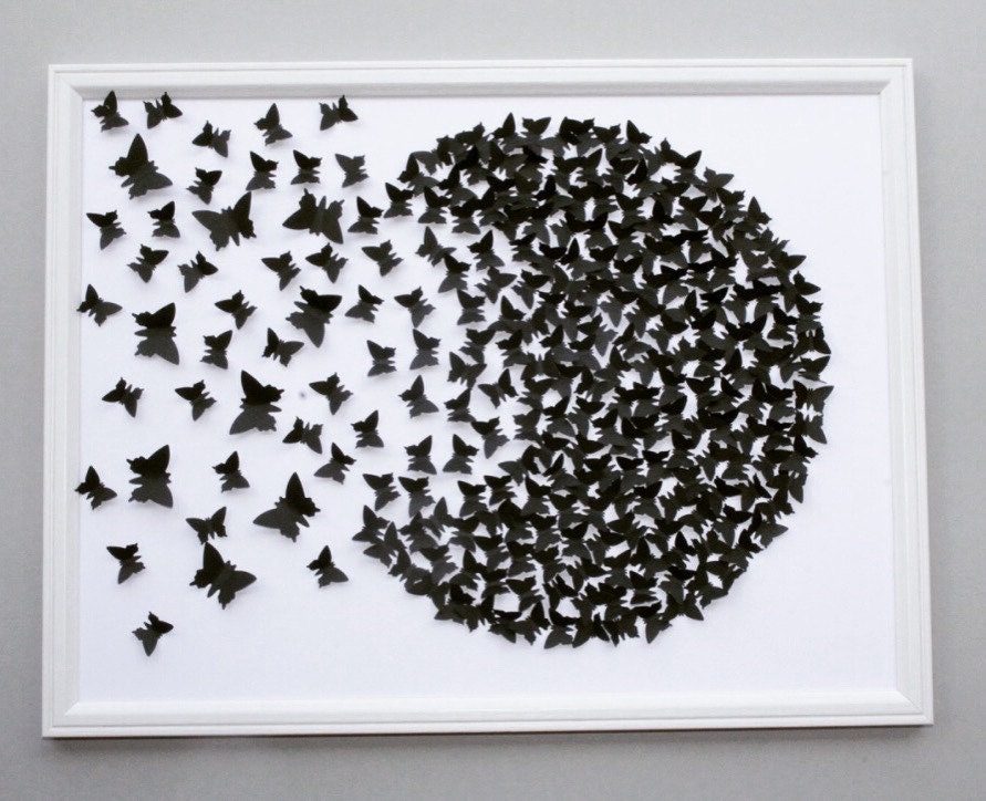 Download Black And White Butterflies Painting Wall Art 3d Paper Art Etsy