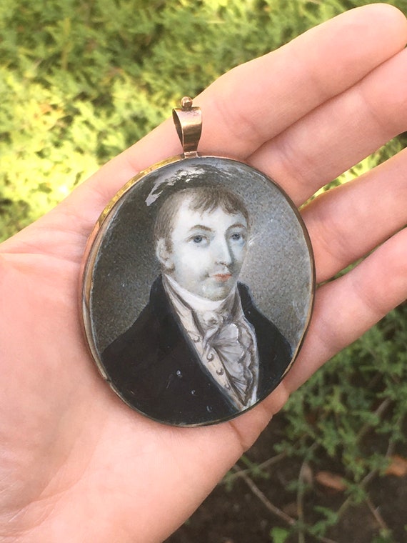 Antique Miniature Gentlemen Painted Portrait