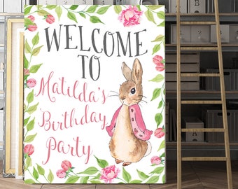 Birthday Welcome Sign, Custom 1st Birthday Sign, Personalized Party Sign, First Birthday, Customized Sign, Peter Rabbit Party, Bunny Sign,