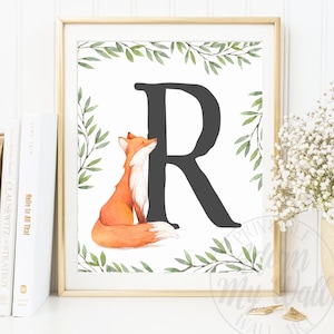 Custom Initial, Nursery Monogram, Fox Nursery, Woodland Nursery, Nursery Initial, Fox Print, fox Nursery Wall Art, Nursery Letter prints