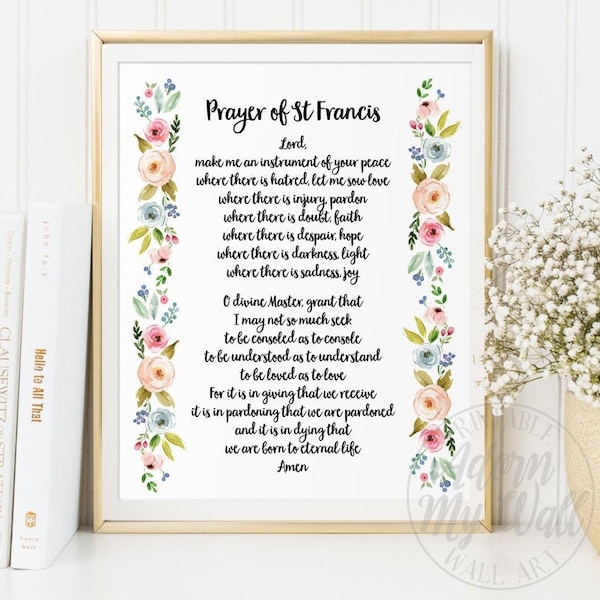 Prayer of St Francis, Printable Wall Art, Peace Prayer, Make Me An Instrument of Your Peace, St Francis of Assisi Prayer, Christian Wall Art