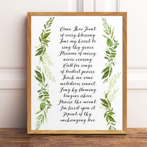 Come Thou Fount, Hymn Print, Come Thou Fount Of Every Blessing, Come Thou Fount Wall Art, Poster, Hymn Wall Art, Christian Hymn, Hymn Print image 1