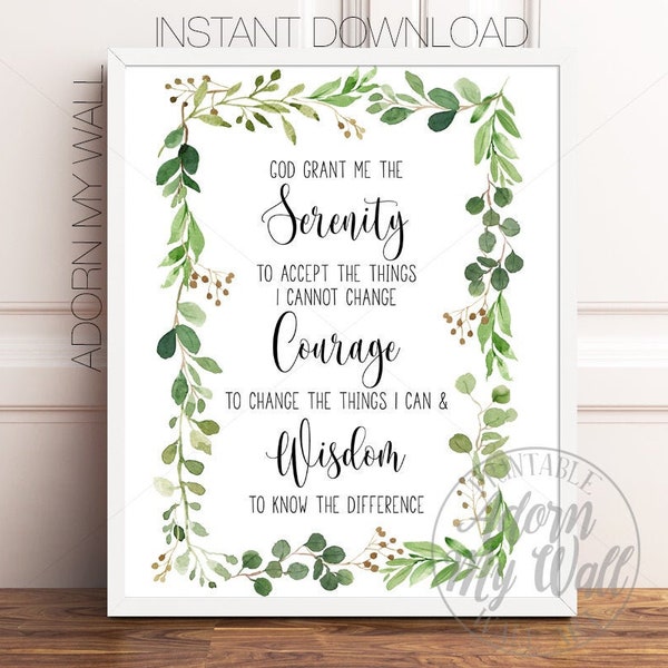 Serenity Prayer Print, God Grant Me The Serenity, Serenity Prayer Wall Art, Serenity Prayer Print, Serenity Printable, Serenity Poem, Quote