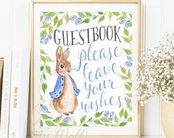 Baby Shower Sign, Guestbook Sign, Printable, Please Leave Your Wishes, Wishes For the Baby, Please sign our, Peter Rabbit Sign, Bunny