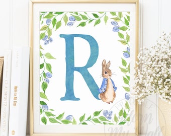 Boys Initial Print, Boys Nursery Wall Letters, Boys Nursery Art, Boys Monogram, Nursery Initial, Nursery Monogram, Peter Rabbit Nursery