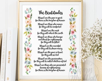 The Beatitudes, Matthew 5:3-10, Printable Bible Verse Wall Art, Beatitudes Poster, Printable Scripture Poster, Christian Printable Wall Art