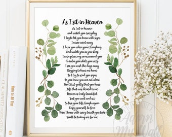 As I Sit In Heaven, Printable, Christian Poem, Sympathy Gift, In Loving Memory, Gift for loss, Condolences Gift, Remembrance Gift, Digital