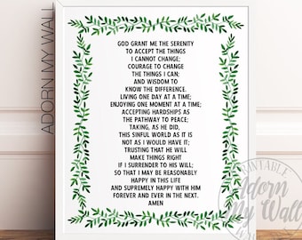 The Serenity Prayer Printable, Wall Art, Serenity Poem, Full Version, God Grant Me The Serenity, Sobriety Gift For Men, AA, Instant Download