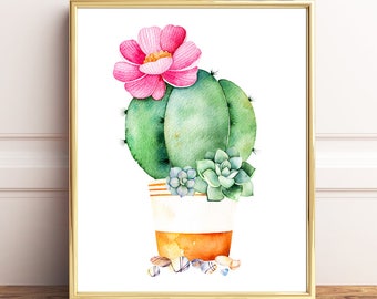 Impression de cactus et de plantes succulentes, impression de cactus, impression succulente, art mural de cactus, impression aquarelle, affiche de cactus, cactus imprimable cactus imprimable