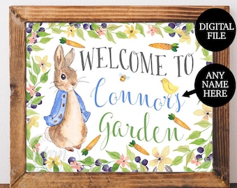 Personalized Name Sign, Printable Party Sign, Welcome to Mr McGregor's Garden, Peter Rabbit Signs, Beatrix Potter, Peter Rabbit Prints,