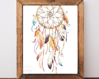 Dreamcatcher print, dreamcatcher art, dream catcher print, printable art, tribal print, wall art, instant download, dream catcher