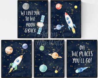 Space Prints, Set of Prints, Nursery Prints Boy, Outer Space Nursery, Nursery Space Prints, Space Wall Art, Rocket Prints, Planet Printables