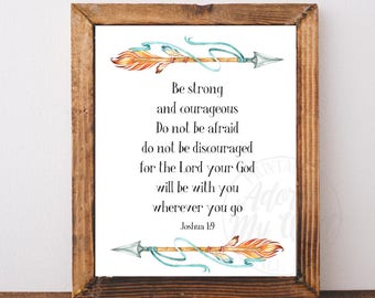 Joshua 1:9, Be Strong And Courageous, Printable, Christian Nursery, Wall Art, Decor, Bible Verses, Baby Boy, Bible Print, Nursery Scripture