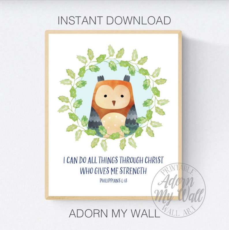 I Can Do All Things Through Christ, Bible Verse Nursery Wall Art, Printable, Philippians 4:13, Christian Print, Neutral Nursery Decor Unisex image 1